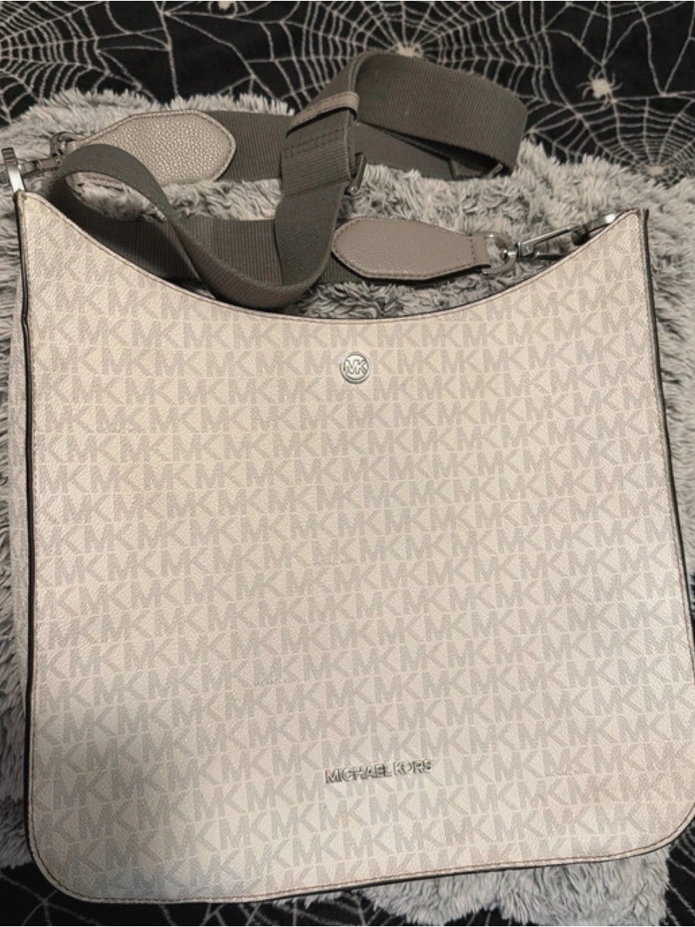 Michael Kors Light Taupe MK Logo Shoulder Bag with Wide Strap